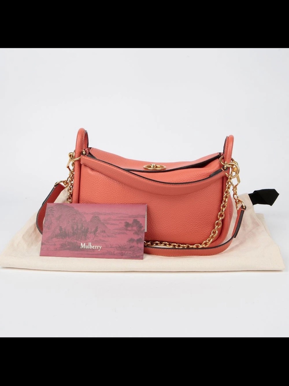 Mulberry Coral-Peach Leather Shoulder Bag with Gold Chain